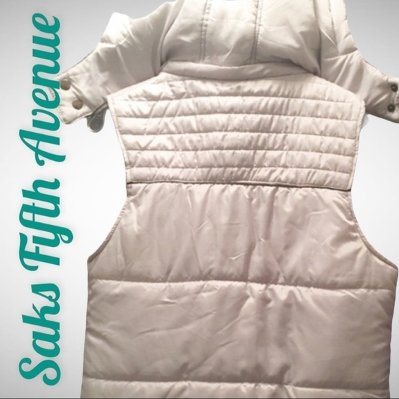 NWT SAKS FIFTH AVENUE Silvery Gray Puffer Vest With Removable Hood, Size Small - Picture 9 of 10